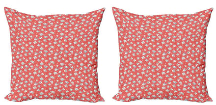 ABAKUHAUS Kussenhoes Set 2x50x50 cm – Dubbelzijdig bedrukt – Rits – Donkerkoraal/Grijs