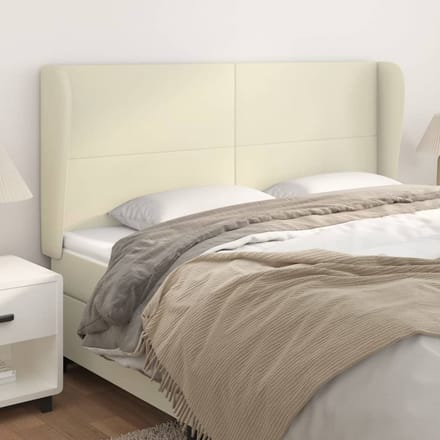 vidaXL - Hoofdbord - met - randen - 203x23x118/128 - cm - kunstleer - crèmekleurig