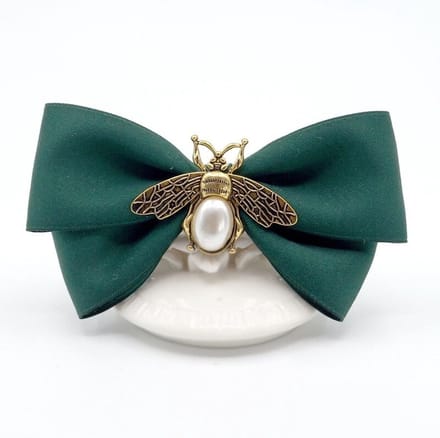 Zijde Haarclip - Vintage Haarlint met Parel - Bij Haarklem - Groen