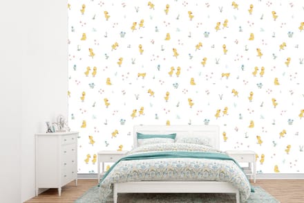 Behang - Fotobehang Eend - Baby - Dieren - Breedte 385 cm x hoogte 280 cm