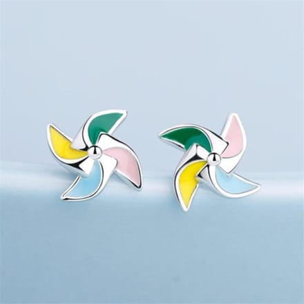 Boucles d'oreilles à tige en argent sterling 925, nouvelles, simples et compactes, style moulin à vent, créatives, gouttes de tempérament, douces et exquises, E051 white