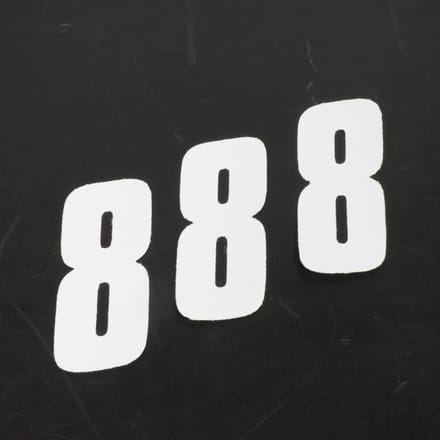 3 sticker autocollant numéro de course huit 8 blanc 100x50mm pour motocross
