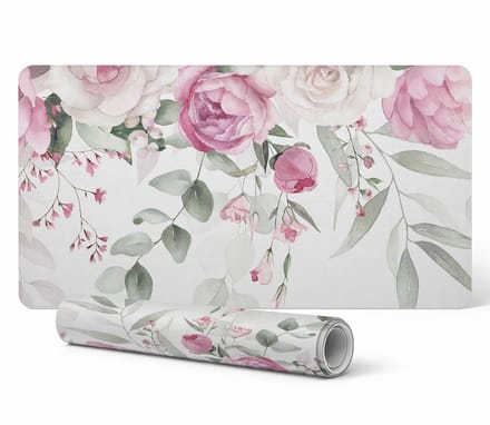 Stijlvolle vinyl computermat met pastelkleurige bloemen en bladeren, 120x60 cm