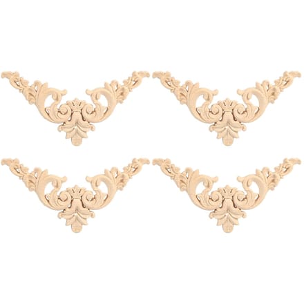 4 STUKS Rubberhout Gesneden Hoek Onlay Applique Meubel Bloemvorm Ongeschilderd 12x 12cm beige