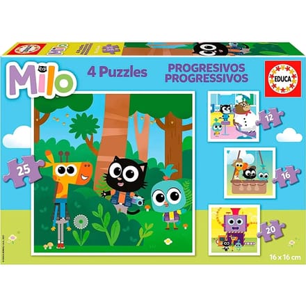 De progressieve puzzels van 12-16-20-25 stukken Educa Milo (x4)