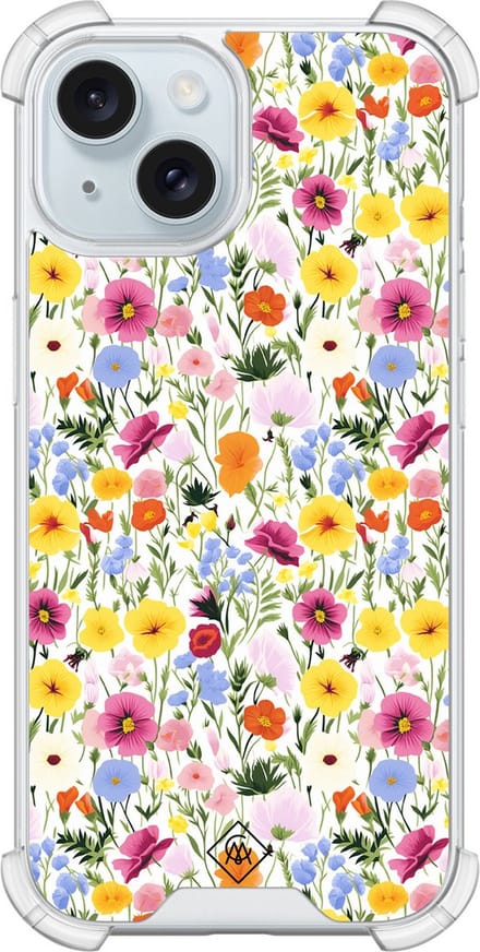 Casimoda® hoesje - Geschikt voor iPhone 14 - Happy Flora - Shockproof case - Extra sterk - Siliconen/TPU - Multi, Transparant
