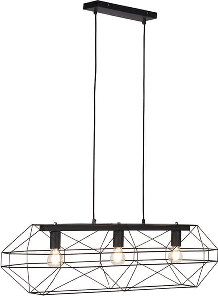 QAZQA carcass - Design Grote hanglamp - 3 lichts - L 300 mm - Zwart - Woonkamer