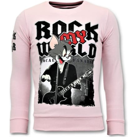 Luxe Heren Trui - Rock My World Cat - Roze