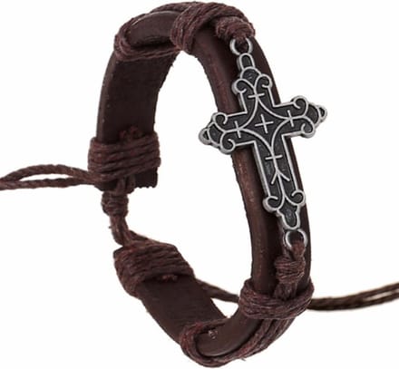 Fako Bijoux® - Leren Armband - Leder - Kruis Retro - Bruin