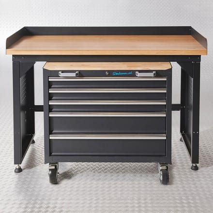Datona® Werkbank PRO - bamboe werkblad - gereedschapswagen - 150 cm - Zwart