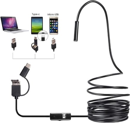 Togadget® - Endoscoop Mini USB Camera met USB-C adapter voor nieuwste Android toestellen 2 meter lang - harde draad