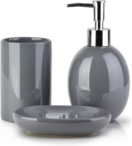 Badkameraccessoireset - Zeepdispenser, Zeephouder, Beker - Keramiek - Grijs