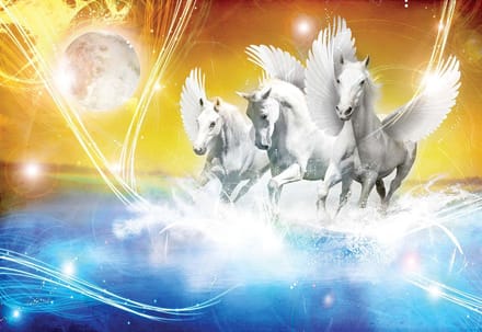 Fotobehang Winged Horse Pegasus Yellow | PANORAMIC - 250cm x 104cm | 130g/m2 Vlies