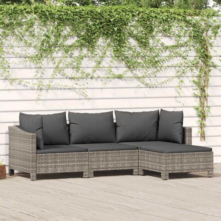 vidaXL - 4-delige - Loungeset - met - kussens - poly - rattan - grijs