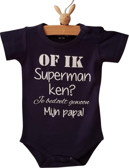 romper baby met tekst superman papa kort blauw maat 56 eerste vaderdag