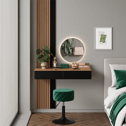 Vicco Melina Kaptafel – 100 cm met 2 lades Eiken/zwart