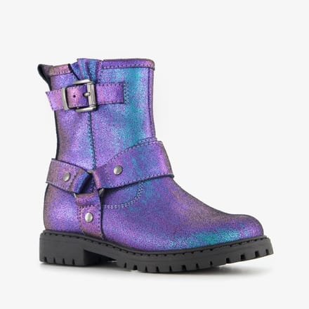 Stap leren meisjes biker boots met glitters paars - Maat 24