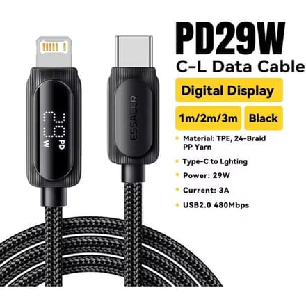 Essager USB-C kabel voor iPhone 14 13 12 11 Pro Max Xs met digitaal display, PD 29W snelladen, Type-C naar Lightning datakabel