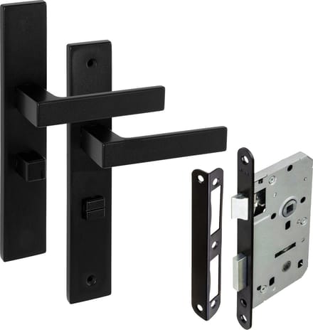 Eliot® deurklink op schild wc/badkamer - incl. insteekslot WC72 - mat zwart