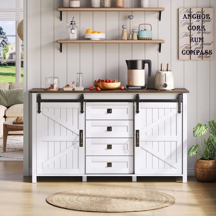 Gutent Dressoir - met opbergruimte - 137cm breed - met schuifdeuren - 4 laden - Wit