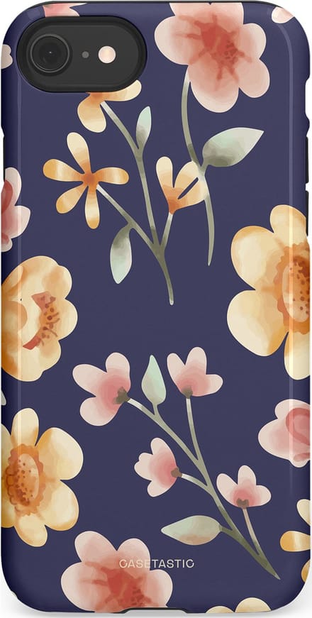Casetastic hoesje geschikt voor Apple iPhone SE / Apple iPhone 7 / Apple iPhone 8 - Dubbellaagse bescherming - Fluweel Bloemendesign - Fashion Case - Donkergrijs Zand Perzik Grijs