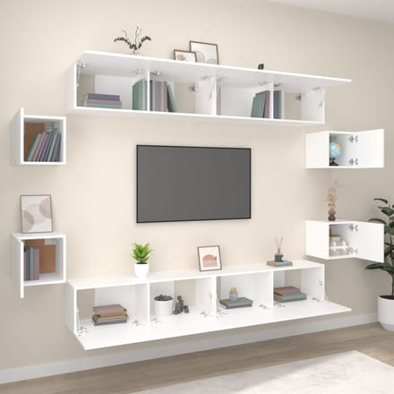 vidaXL - 8-delige - Tv-meubelset - bewerkt - hout - wit