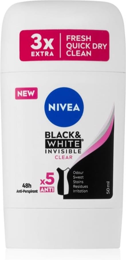 Nivea - Deodorant - Stick - Black & White Invisible - Clear - 50ml