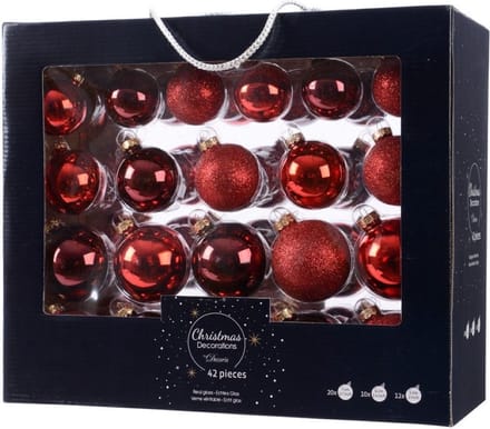 Decoris Kerstballen - 42x - rood - 5-6-7 cm - glas - mat/glans/glitter - kerstversiering - Kerstboomversiering