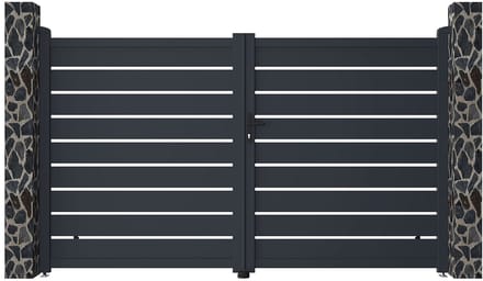 Vente-unique Elektrische opengewerkte aluminium draaipoort B305 x H180 cm, antraciet - PRIMO