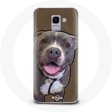 Coque pour Samsung Galaxy A6 2018 Chien Pitbull Blanc gris