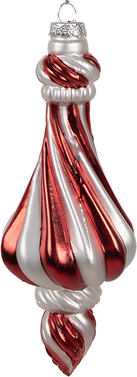 Clayre & Eef Kerstbal Overig Ø 7x18 cm Rood Wit Glas Kerstballen