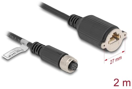 Delock M12 Cable A-coded 8 pin female to RJ45 jack for installation Cat.5e FTP 2 m black