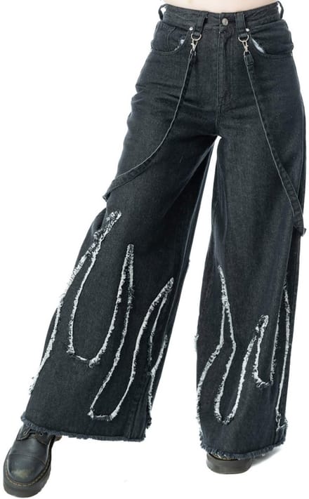 Heartless - Ablaze Jeans Stonewash Wijde broek - 30/32 inch - Zwart
