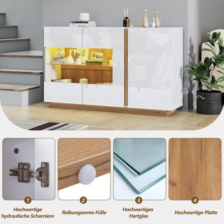 Buffet Commode brillante, socle en bois, commode de couloir 138*38*90,5 cm