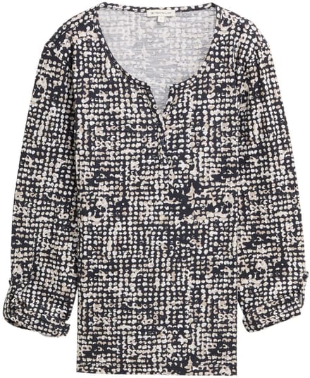 Tom Tailor - Henley-blouse met patroon - Maat M - navy abstract dot design