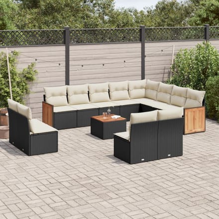 vidaXL - 13-delige - Loungeset - met - kussens - poly - rattan - zwart