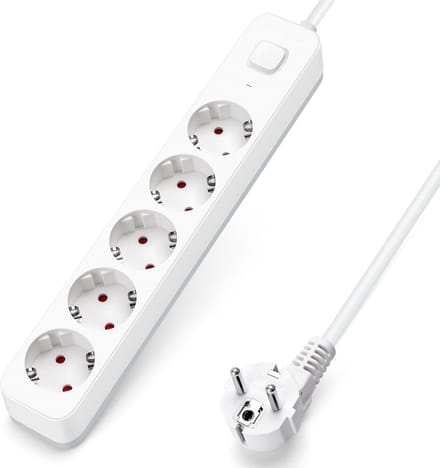 Aigostar 20BV4 - Stekkerdoos met Schakelaar - 5-voudig - 3 meter - Met randaarde - Verlengsnoer - Verlengkabel - Wit