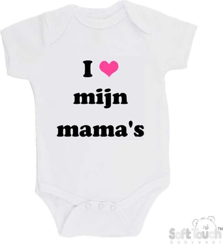 Soft Touch Romper "I mijn mama's" Unisex Katoen Wit/zwart/roze Maat 56/62