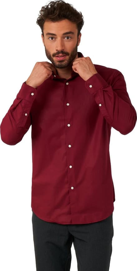 OppoSuits Shirt - Blazing Burgundy - Heren Overhemd - Effengekleurd - Rood - Maat: M