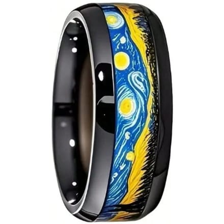 Bague en Acier Inoxydable Nuit Étoilée de Van Gogh Noire 8 black