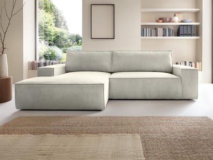 Vente-unique Hoekslaapbank - Ribfluweel - Beige - linkerhoek - AMELIA van PASCAL MORABITO