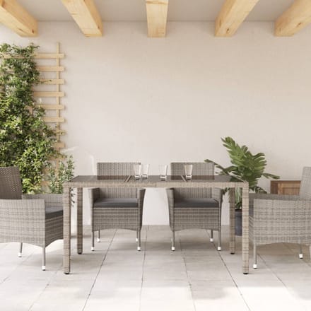 vidaXL - Tuintafel - met - glazen - blad - 150x90x75 - cm - poly - rattan - grijs