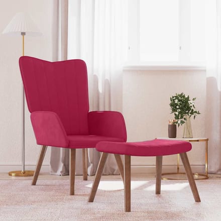 vidaXL - Relaxstoel - met - voetenbank - fluweel - wijnrood