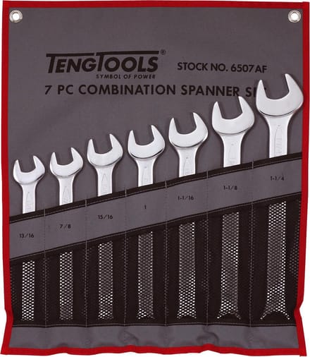 Teng Tools 6507AF 7-delige Ring-/steeksleutelset in roltas - Inches - 13/16"-1 1/4"