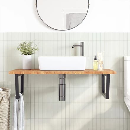 vidaXL - Badkamer - wandschap - staal - en - massief - eikenhout