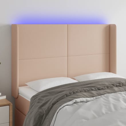 vidaXL - Hoofdbord - LED - 147x16x118/128 - cm - kunstleer - cappuccinokleurig