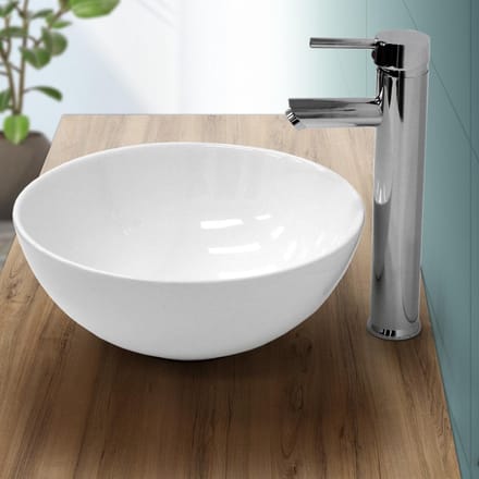 ECD Germany Wastafel Wastafel Ø 320 x 135 mm incl. afvoergarnituur zonder overloop van keramiek Rond Wit - Aanrechtwastafel Aanrechtwastafel Wastafel