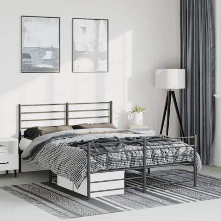 vidaXL - Bedframe - met - hoofd- - en - voeteneinde - metaal - zwart - 135x190 - cm