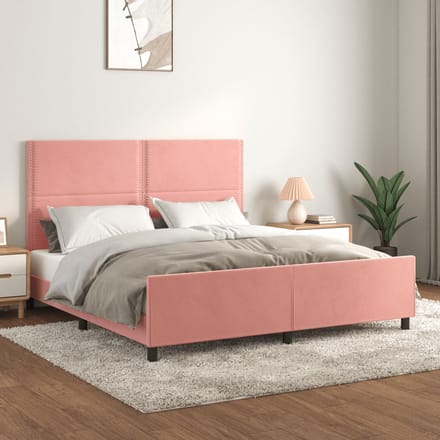 vidaXL - Bedframe - met - hoofdeinde - fluweel - roze - 160x200 - cm