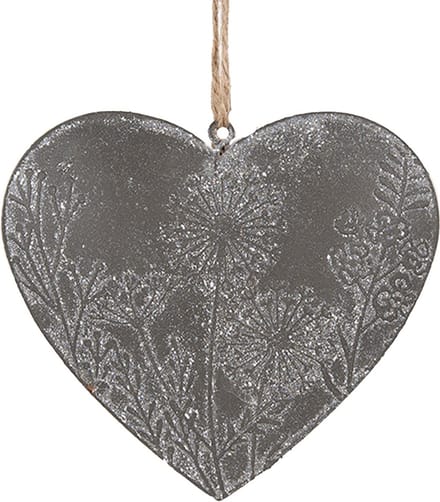 Clayre & Eef Decoratie Hanger Hart 10 cm Grijs Metaal